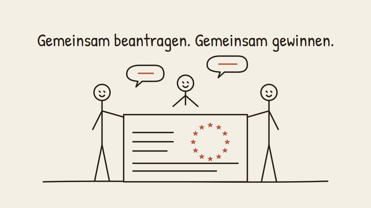 Gemeinsam beantragen. Gemeinsam gewinnen. · Illustration